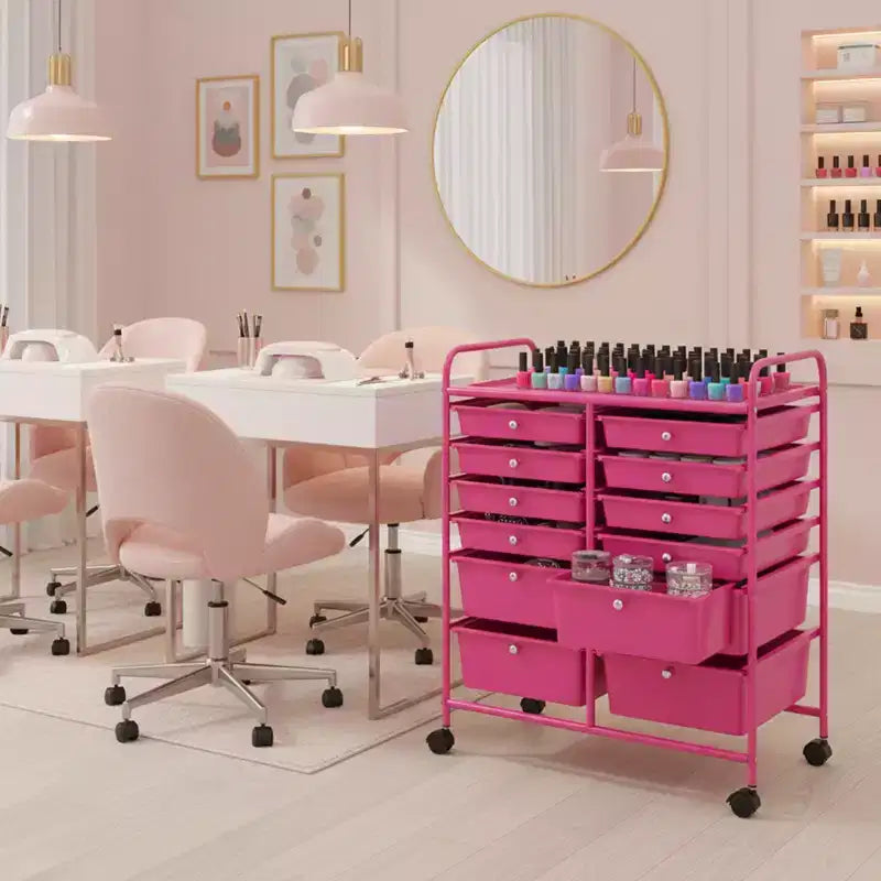 Mobiler Aufbewahrungswagen mit Schubladen, halbtransparent/schwarz/bunt/grau + beige + gelb/mehrfarbig/hautfarben/weiß/macaronsfarben/lila/knallpink