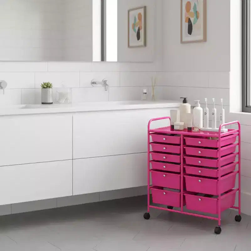 Mobiler Aufbewahrungswagen mit Schubladen, halbtransparent/schwarz/bunt/grau + beige + gelb/mehrfarbig/hautfarben/weiß/macaronsfarben/lila/knallpink