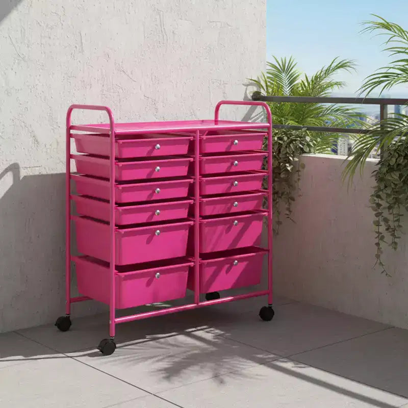 Mobiler Aufbewahrungswagen mit Schubladen, halbtransparent/schwarz/bunt/grau + beige + gelb/mehrfarbig/hautfarben/weiß/macaronsfarben/lila/knallpink