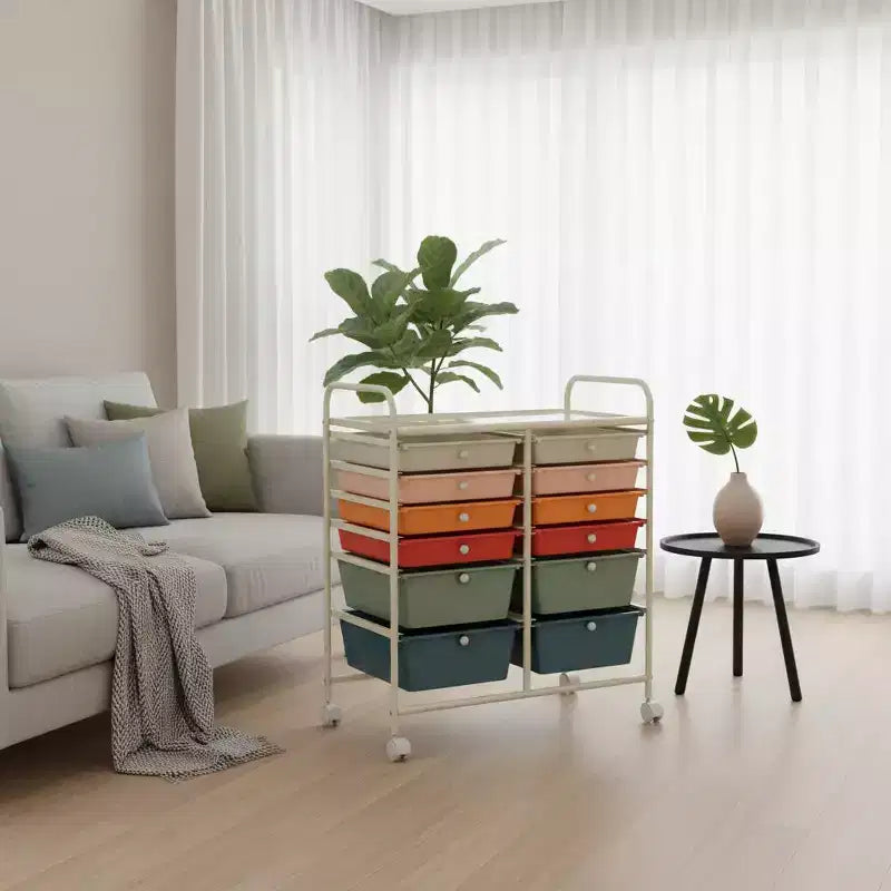 Mobiler Aufbewahrungswagen mit Schubladen, halbtransparent/schwarz/bunt/grau + beige + gelb/mehrfarbig/hautfarben/weiß/macaronsfarben/lila/knallpink