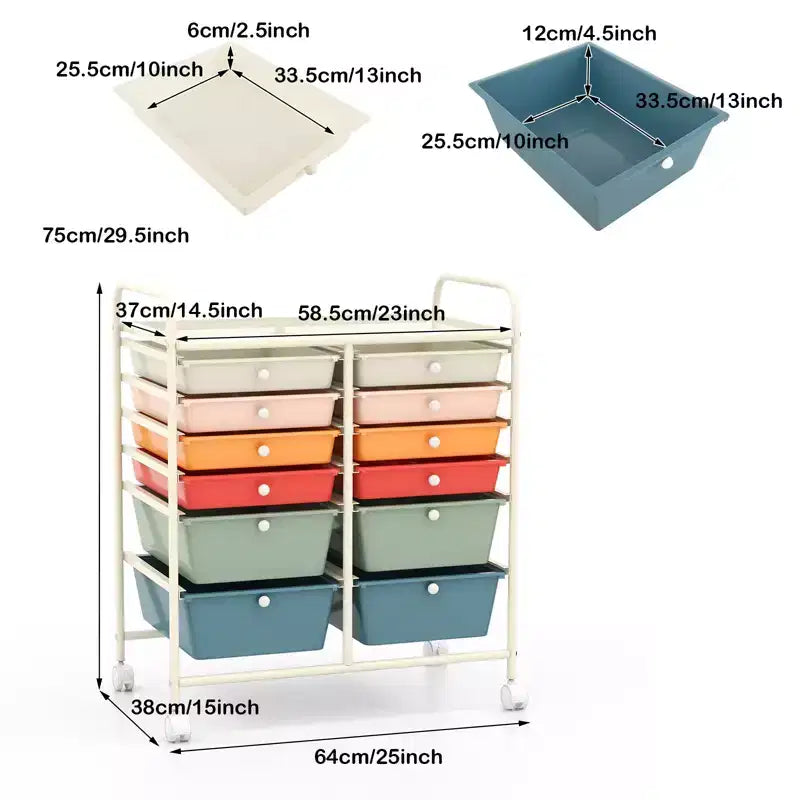 Mobiler Aufbewahrungswagen mit Schubladen, halbtransparent/schwarz/bunt/grau + beige + gelb/mehrfarbig/hautfarben/weiß/macaronsfarben/lila/knallpink