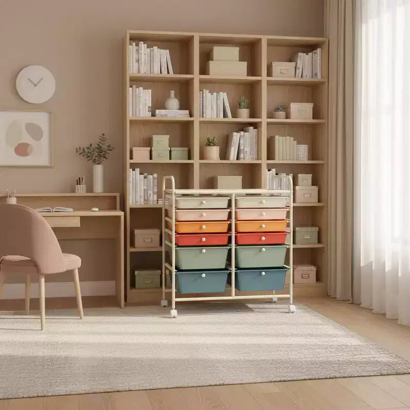 Mobiler Aufbewahrungswagen mit Schubladen, halbtransparent/schwarz/bunt/grau + beige + gelb/mehrfarbig/hautfarben/weiß/macaronsfarben/lila/knallpink