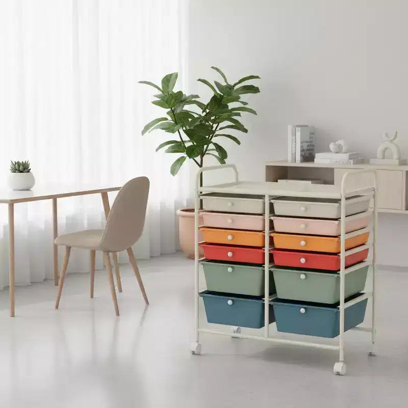 Mobiler Aufbewahrungswagen mit Schubladen, halbtransparent/schwarz/bunt/grau + beige + gelb/mehrfarbig/hautfarben/weiß/macaronsfarben/lila/knallpink
