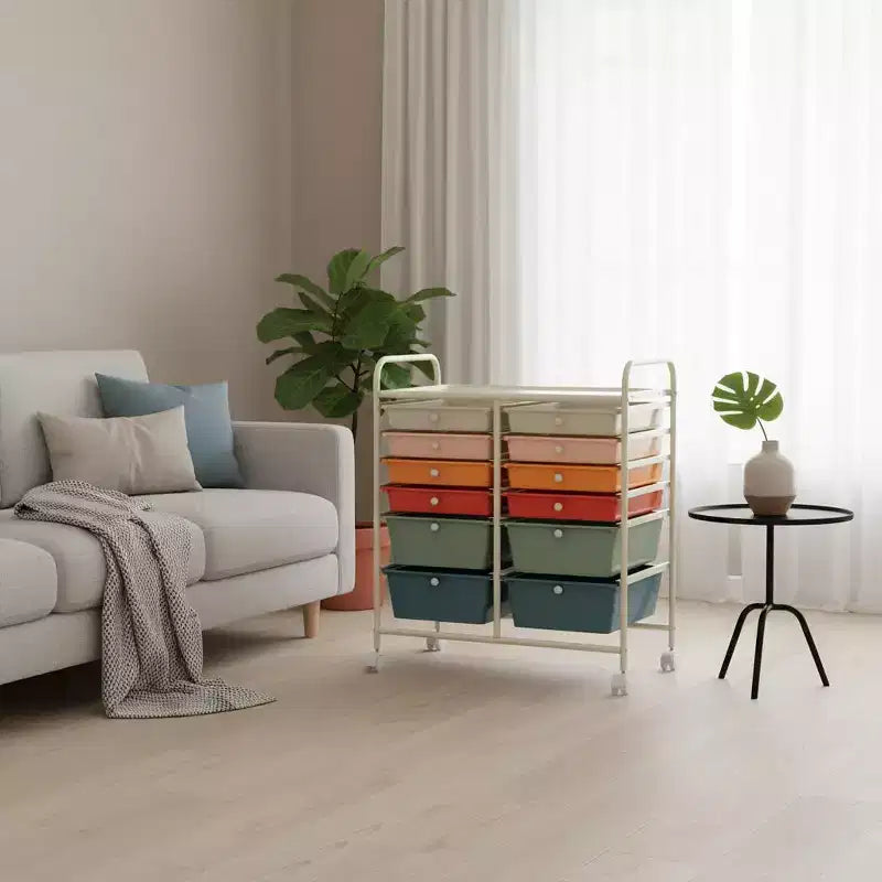 Mobiler Aufbewahrungswagen mit Schubladen, halbtransparent/schwarz/bunt/grau + beige + gelb/mehrfarbig/hautfarben/weiß/macaronsfarben/lila/knallpink