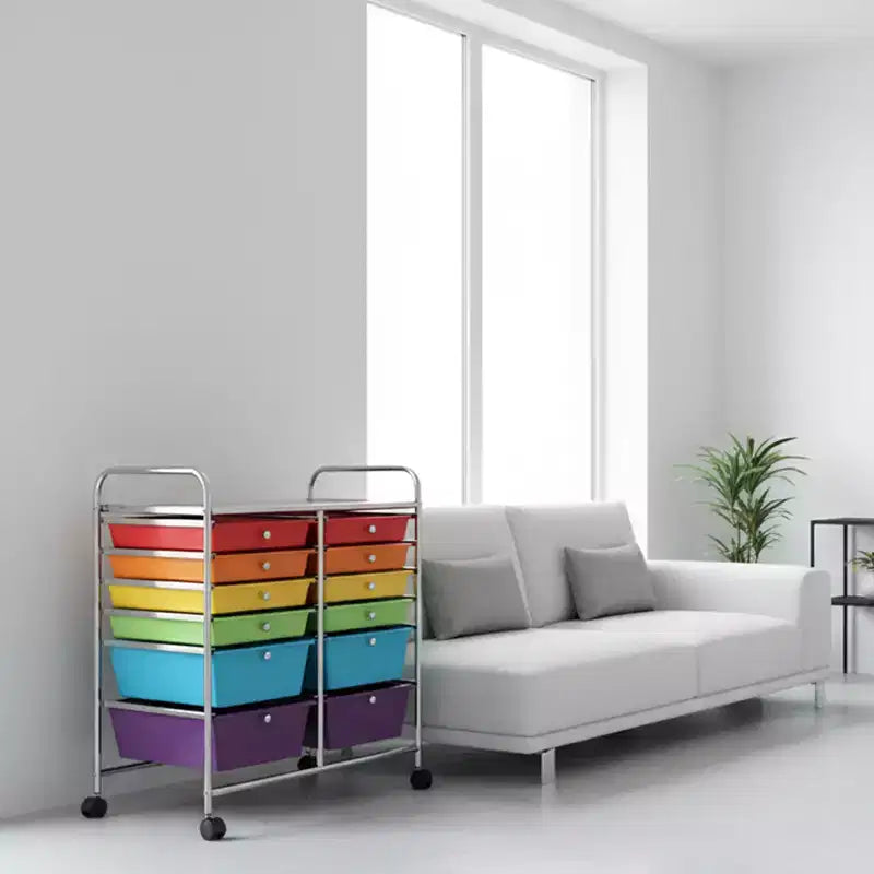 Mobiler Aufbewahrungswagen mit Schubladen, halbtransparent/schwarz/bunt/grau + beige + gelb/mehrfarbig/hautfarben/weiß/macaronsfarben/lila/knallpink