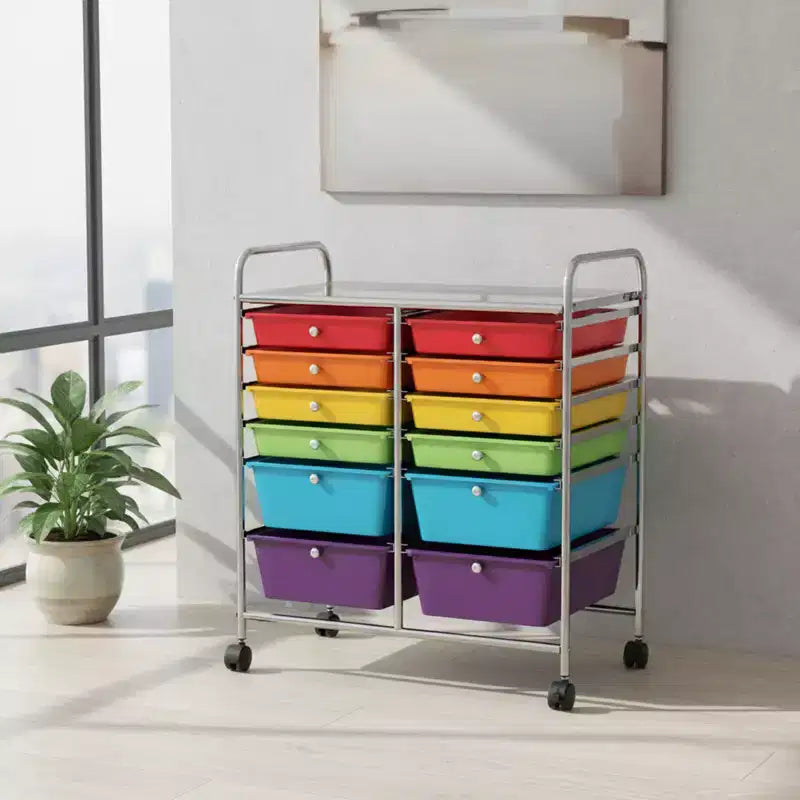 Mobiler Aufbewahrungswagen mit Schubladen, halbtransparent/schwarz/bunt/grau + beige + gelb/mehrfarbig/hautfarben/weiß/macaronsfarben/lila/knallpink