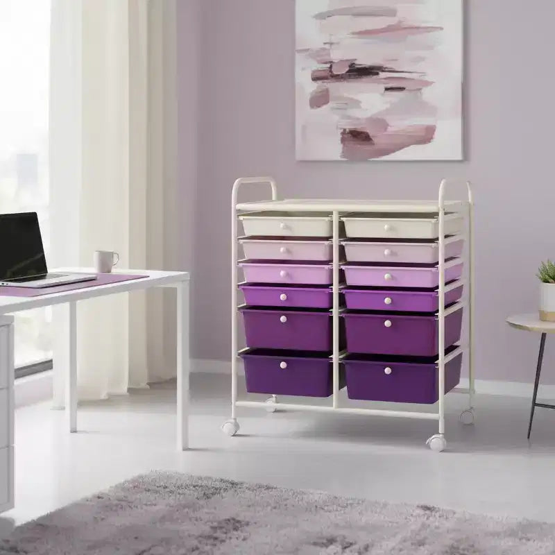 Mobiler Aufbewahrungswagen mit Schubladen, halbtransparent/schwarz/bunt/grau + beige + gelb/mehrfarbig/hautfarben/weiß/macaronsfarben/lila/knallpink