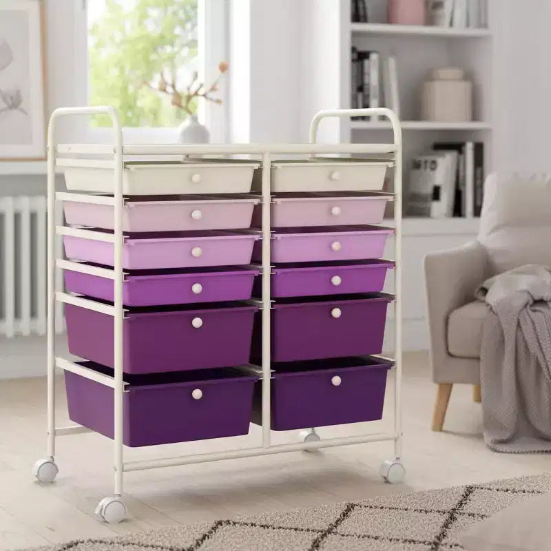 Mobiler Aufbewahrungswagen mit Schubladen, halbtransparent/schwarz/bunt/grau + beige + gelb/mehrfarbig/hautfarben/weiß/macaronsfarben/lila/knallpink