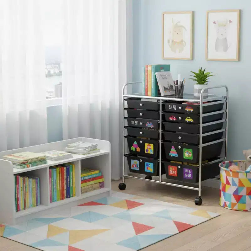 Mobiler Aufbewahrungswagen mit Schubladen, halbtransparent/schwarz/bunt/grau + beige + gelb/mehrfarbig/hautfarben/weiß/macaronsfarben/lila/knallpink