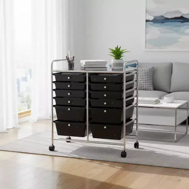 Mobiler Aufbewahrungswagen mit Schubladen, halbtransparent/schwarz/bunt/grau + beige + gelb/mehrfarbig/hautfarben/weiß/macaronsfarben/lila/knallpink