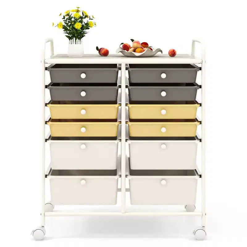 Mobiler Aufbewahrungswagen mit Schubladen, halbtransparent/schwarz/bunt/grau + beige + gelb/mehrfarbig/hautfarben/weiß/macaronsfarben/lila/knallpink