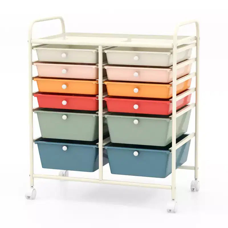 Mobiler Aufbewahrungswagen mit Schubladen, halbtransparent/schwarz/bunt/grau + beige + gelb/mehrfarbig/hautfarben/weiß/macaronsfarben/lila/knallpink