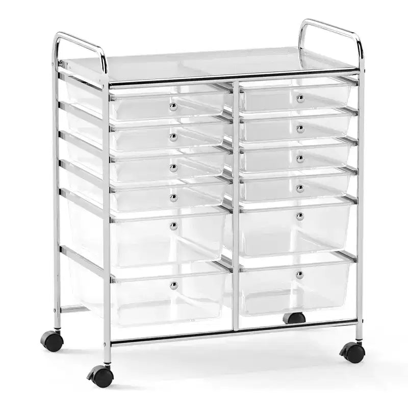 Mobiler Aufbewahrungswagen mit Schubladen, halbtransparent/schwarz/bunt/grau + beige + gelb/mehrfarbig/hautfarben/weiß/macaronsfarben/lila/knallpink