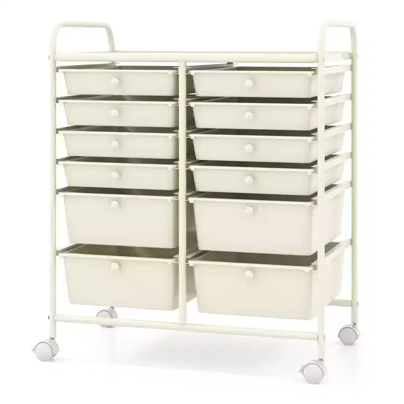 Mobiler Aufbewahrungswagen mit Schubladen, halbtransparent/schwarz/bunt/grau + beige + gelb/mehrfarbig/hautfarben/weiß/macaronsfarben/lila/knallpink