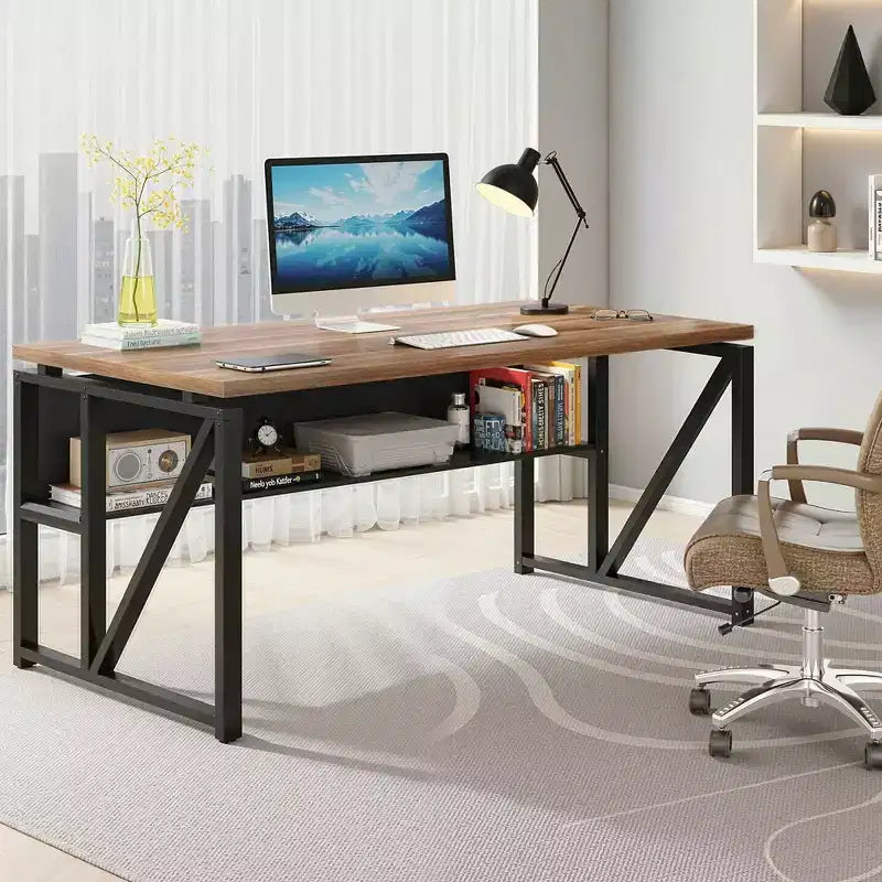 Bureau de direction en L de 63, avec étagères de rangement et caisson mobile à 2 tiroirs pour dossiers