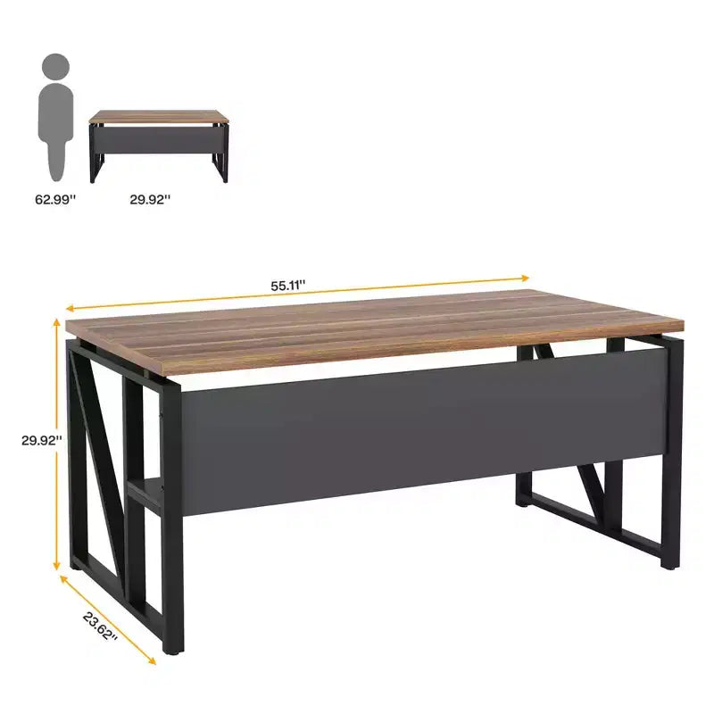 Bureau de direction en L de 63, avec étagères de rangement et caisson mobile à 2 tiroirs pour dossiers