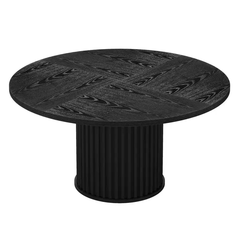 Mesa de comedor redonda de madera de 47, mesa de cocina con base metálica estriada y robusta