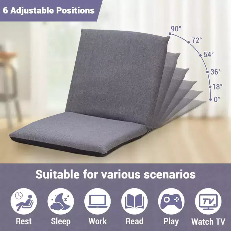 Silla de suelo con respaldo, cojín de meditación con 6 posiciones ajustables, estructura de acero al carbono y funda lavable