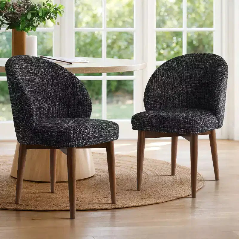 Juego de 2 sillas de comedor modernas de mediados de siglo, sillas de cocina tapizadas en chenilla con patas de madera maciza y respaldo redondo curvo