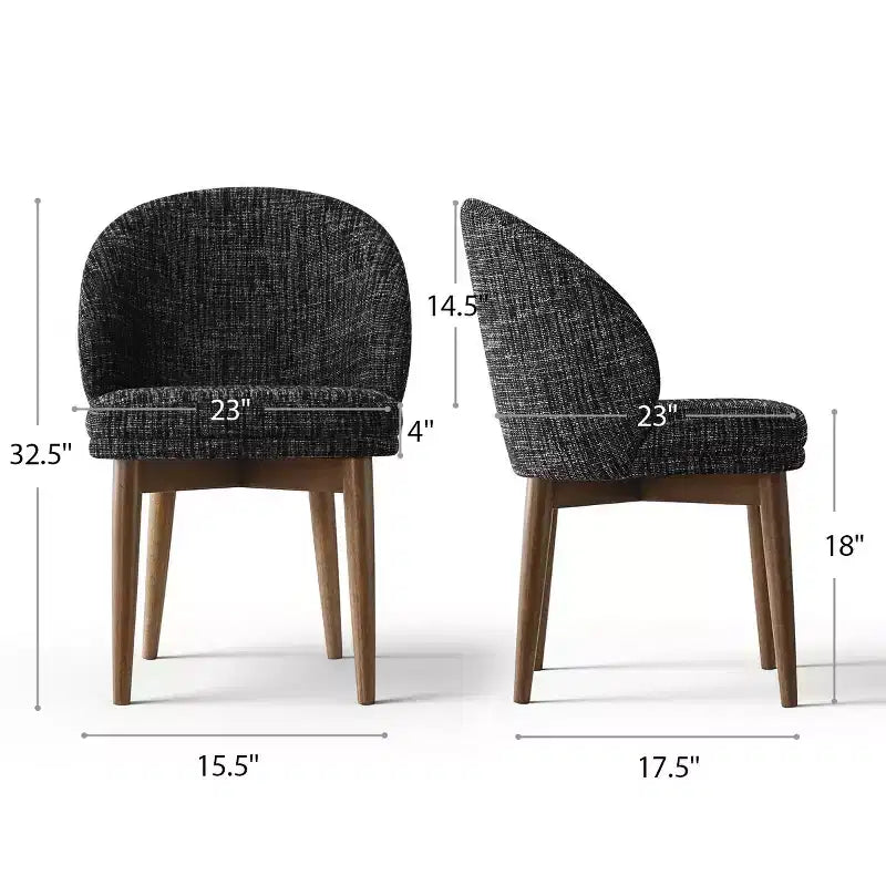 Juego de 2 sillas de comedor modernas de mediados de siglo, sillas de cocina tapizadas en chenilla con patas de madera maciza y respaldo redondo curvo