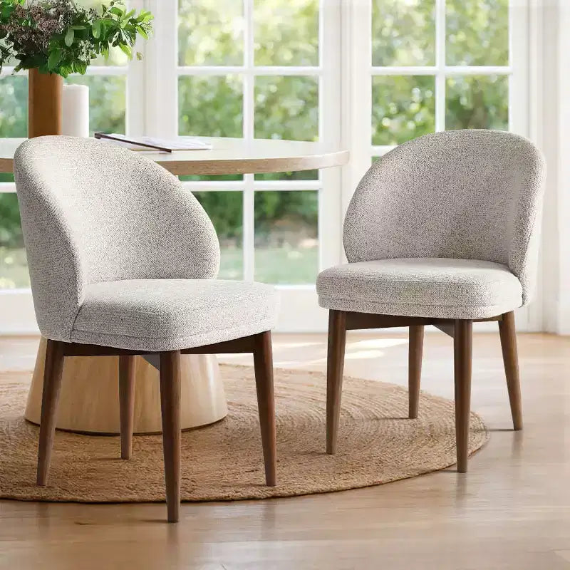 Juego de 2 sillas de comedor modernas de mediados de siglo, sillas de cocina tapizadas en chenilla con patas de madera maciza y respaldo redondo curvo