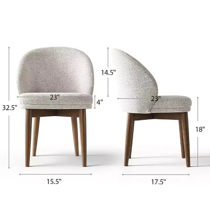 Ensemble de 2 chaises de salle à manger modernes du milieu du siècle, chaises de cuisine rembourrées en chenille avec pieds en bois massif et dossier rond incurvé
