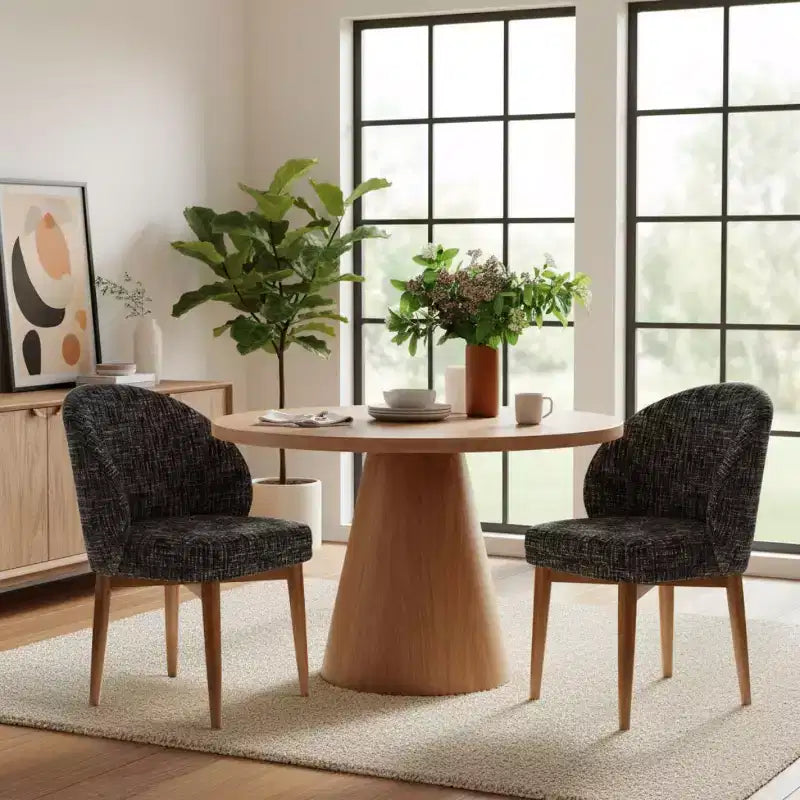 Ensemble de 2 chaises de salle à manger modernes du milieu du siècle, chaises de cuisine rembourrées en chenille avec pieds en bois massif et dossier rond incurvé