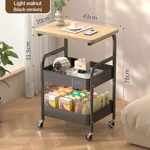 Chariot de rangement roulant à 3 niveaux avec plateau plat, organisateur utilitaire en métal robuste avec roulettes verrouillables pour cuisine, bureau, résidence étudiante et salon, blanc