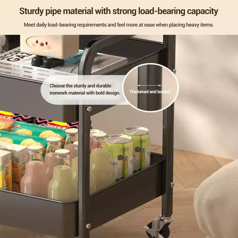 Carrito de almacenamiento rodante de 3 niveles con superficie plana, organizador metálico resistente con ruedas con bloqueo para cocina, oficina, residencia estudiantil y sala de estar, blanco