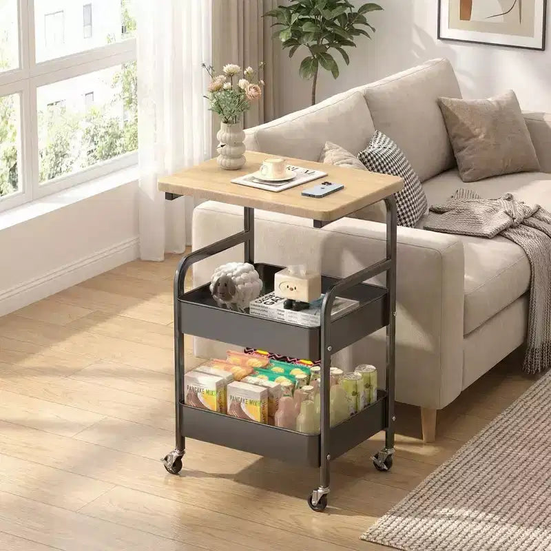 Carrito de almacenamiento rodante de 3 niveles con superficie plana, organizador metálico resistente con ruedas con bloqueo para cocina, oficina, residencia estudiantil y sala de estar, blanco