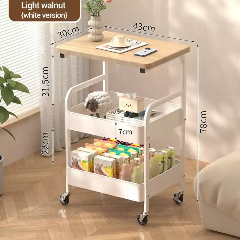 Rollbarer Aufbewahrungswagen mit 3 Etagen und flacher Oberseite, robuster Metall-Organizer mit feststellbaren Rollen für Küche, Büro, Wohnheim und Wohnzimmer, Weiß