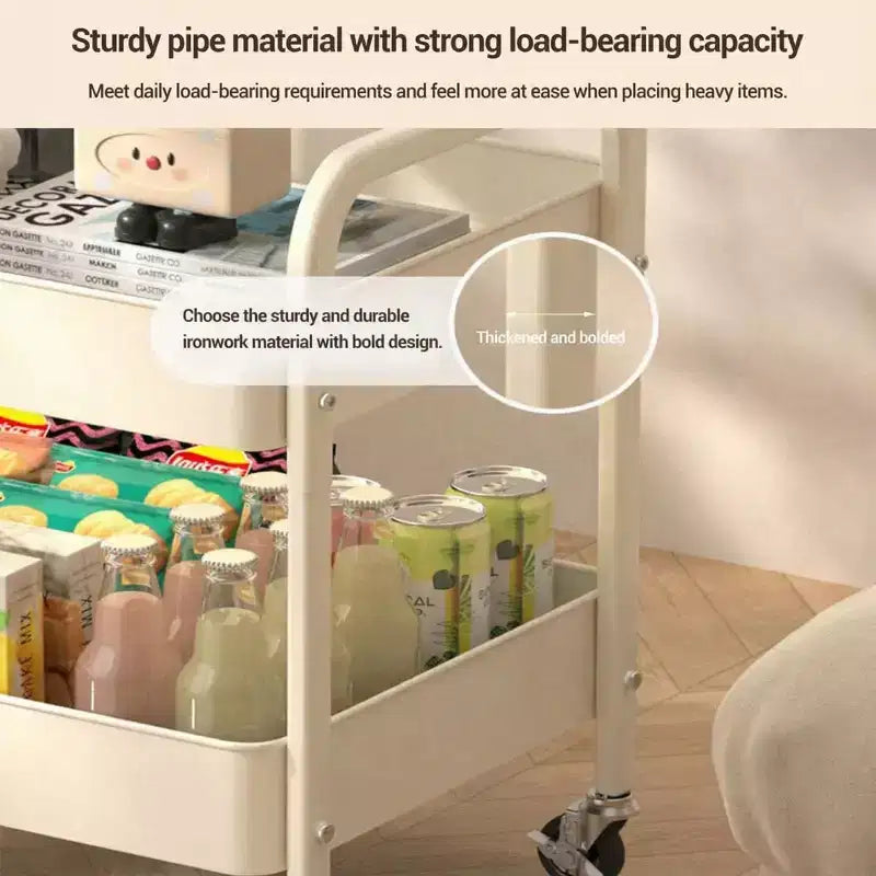 Carrito de almacenamiento rodante de 3 niveles con superficie plana, organizador metálico resistente con ruedas con bloqueo para cocina, oficina, residencia estudiantil y sala de estar, blanco
