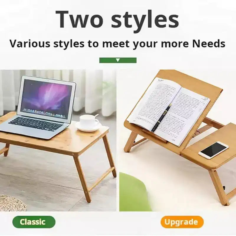 Escritorio para portátil para la cama, bandeja para portátil para la cama, escritorio de bambú para el regazo, altura y ángulo ajustables, bandeja plegable para sofá, sillón o suelo, para trabajar, escribir, leer y comer