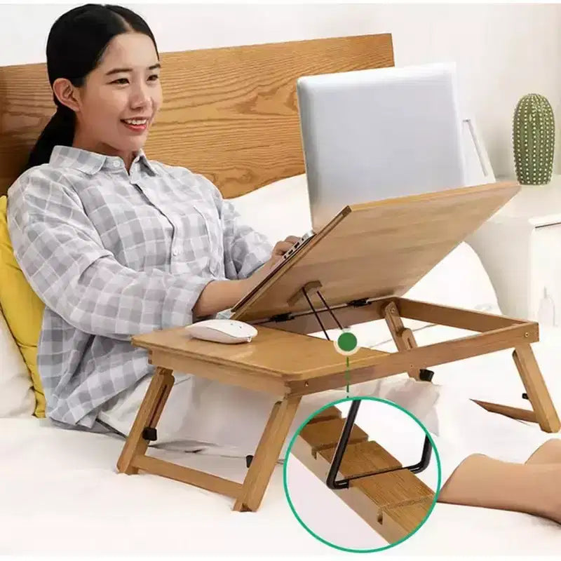 Bureau pour ordinateur portable au lit, plateau de lit pour ordinateur portable, bureau d’appoint en bambou, hauteur et angle réglables, plateau pliable pour canapé, sofa ou sol, pour travailler, écrire, lire et manger