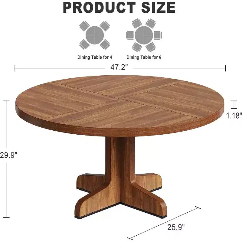 Table ronde à manger pour 4 personnes, table de salle à manger de 47 pouces avec piètement en bois, table ronde pour cuisine, salle à manger ou séjour (table uniquement)