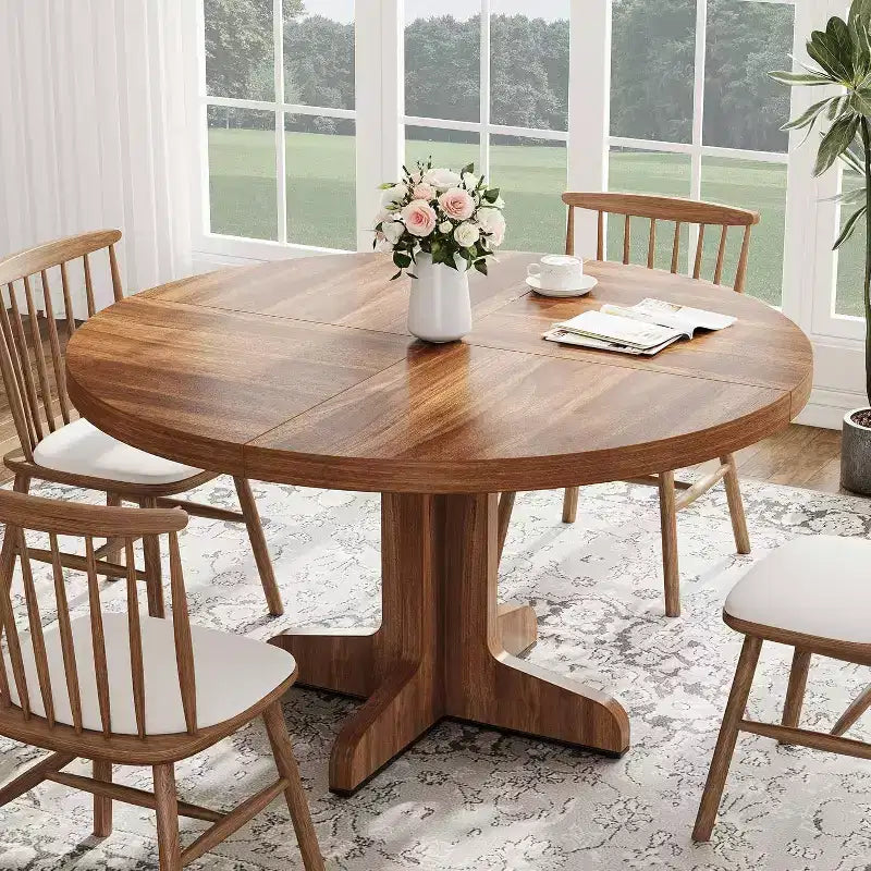 Table ronde à manger pour 4 personnes, table de salle à manger de 47 pouces avec piètement en bois, table ronde pour cuisine, salle à manger ou séjour (table uniquement)