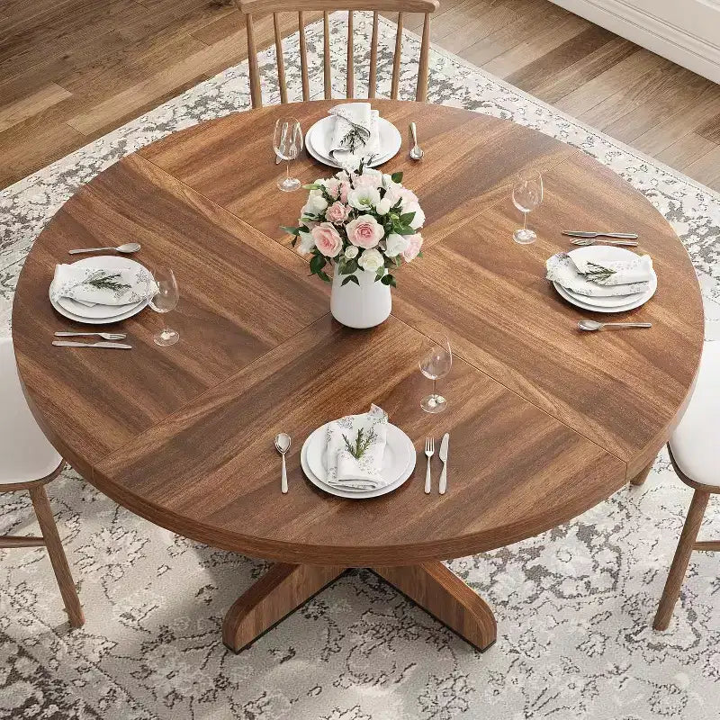 Table ronde à manger pour 4 personnes, table de salle à manger de 47 pouces avec piètement en bois, table ronde pour cuisine, salle à manger ou séjour (table uniquement)