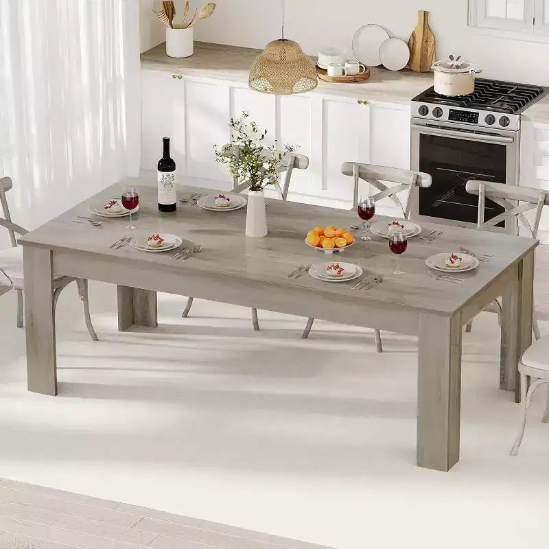 Longue table à manger de 71 pouces pour 6 à 8 personnes, grande table rectangulaire de style champêtre pour cuisine ou salle à manger, en bois, cadre épais et pieds triangulaires robustes, base à lattes de bois