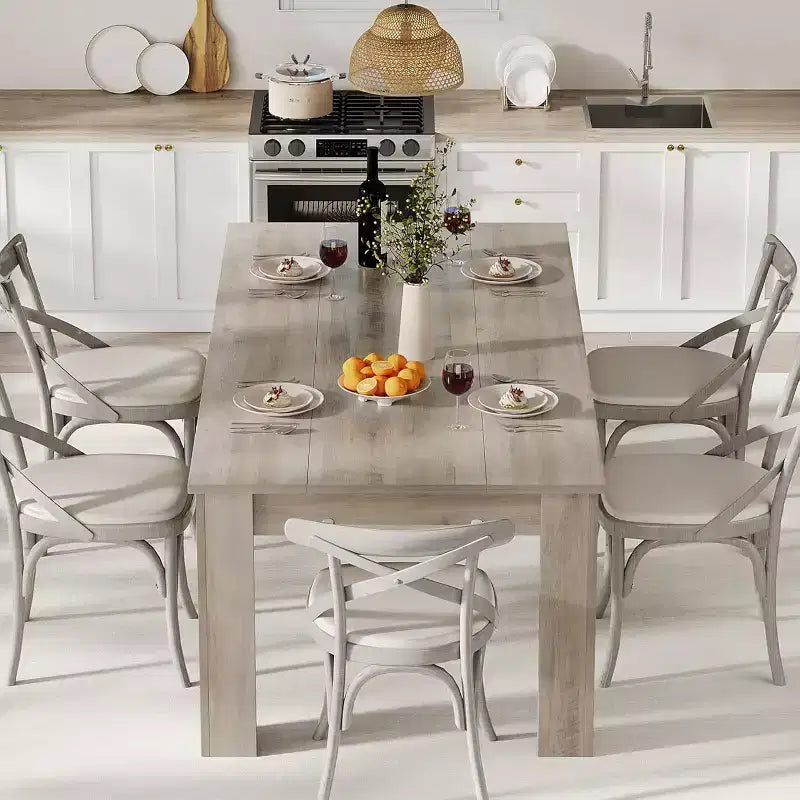 Longue table à manger de 71 pouces pour 6 à 8 personnes, grande table rectangulaire de style champêtre pour cuisine ou salle à manger, en bois, cadre épais et pieds triangulaires robustes, base à lattes de bois
