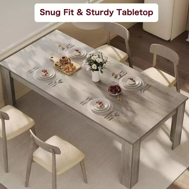 Longue table à manger de 71 pouces pour 6 à 8 personnes, grande table rectangulaire de style champêtre pour cuisine ou salle à manger, en bois, cadre épais et pieds triangulaires robustes, base à lattes de bois