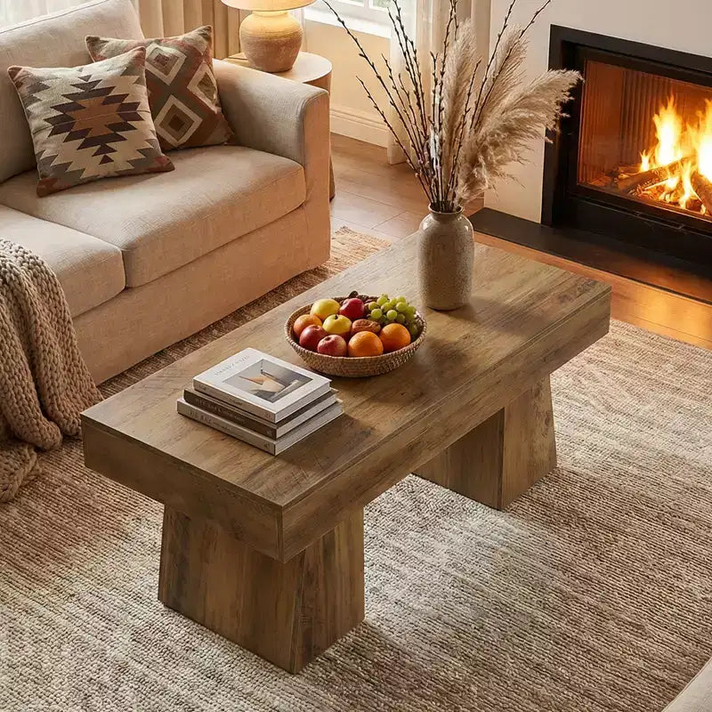 Mesa de centro estilo granja de 47.24 pulgadas, mesa rectangular con base gruesa