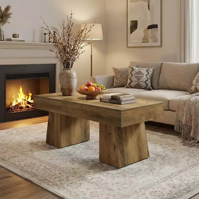 Mesa de centro estilo granja de 47.24 pulgadas, mesa rectangular con base gruesa