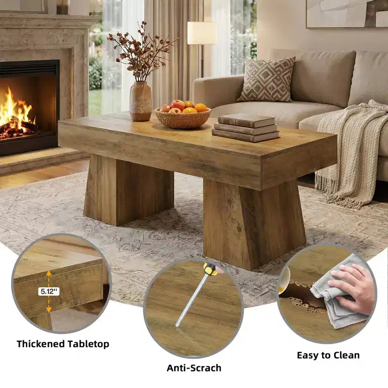 Mesa de centro estilo granja de 47.24 pulgadas, mesa rectangular con base gruesa