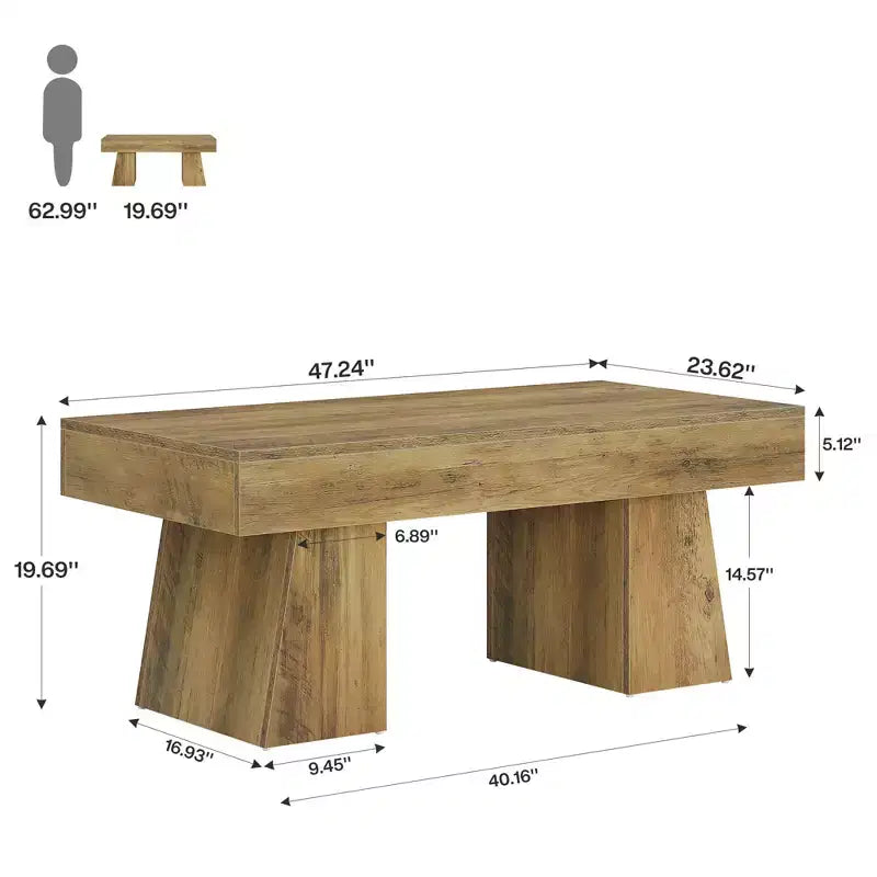 Mesa de centro estilo granja de 47.24 pulgadas, mesa rectangular con base gruesa