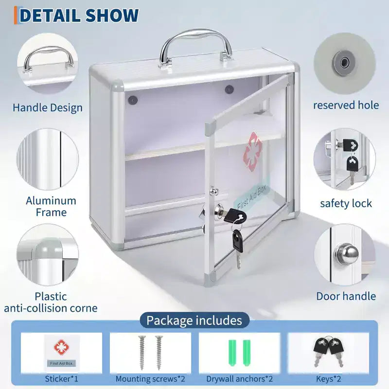 Armoire à pharmacie murale verrouillable, rangement de premiers secours pour salle de bain (argenté, 1 pièce)