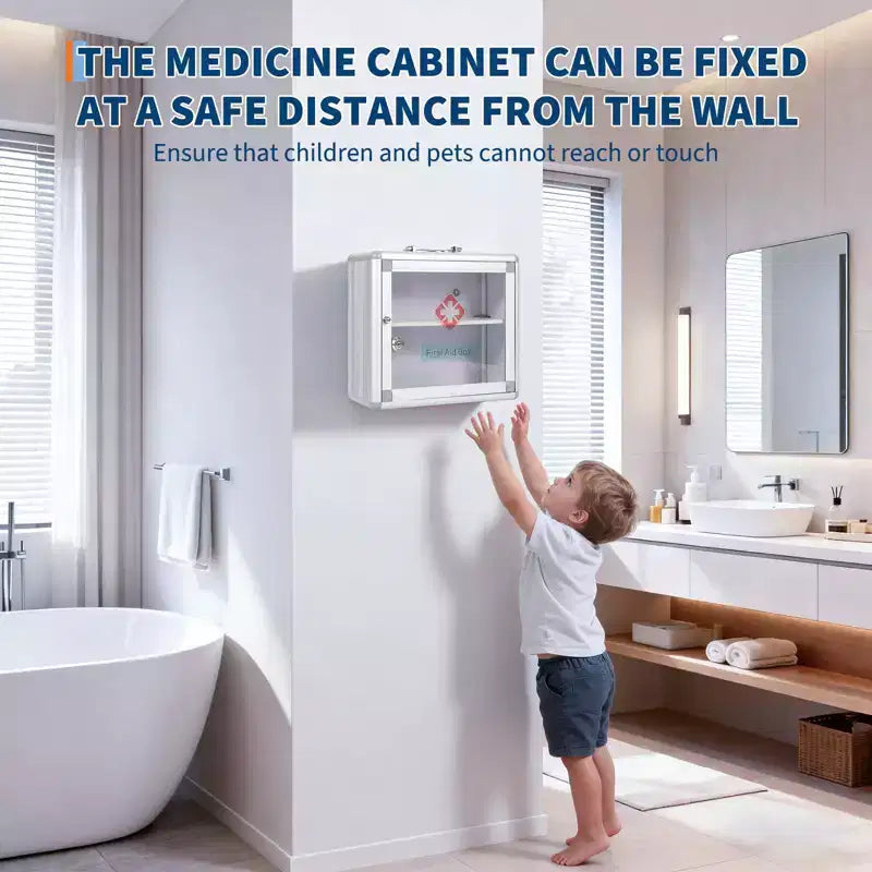 Armoire à pharmacie murale verrouillable, rangement de premiers secours pour salle de bain (argenté, 1 pièce)