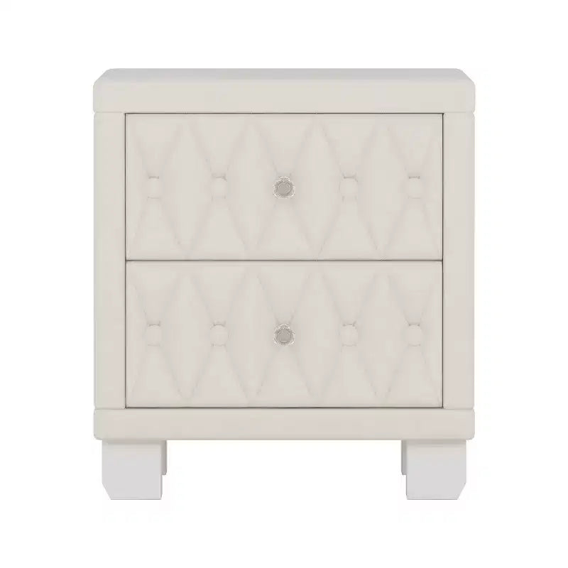 Elegante mesita de noche de terciopelo con 2 cajones, mesa de noche con botones capitoné y tiradores de cristal para dormitorio o sala de estar