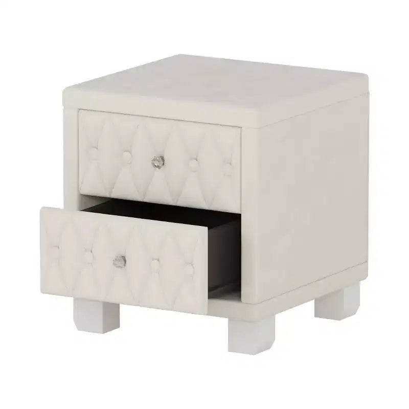 Elegante mesita de noche de terciopelo con 2 cajones, mesa de noche con botones capitoné y tiradores de cristal para dormitorio o sala de estar
