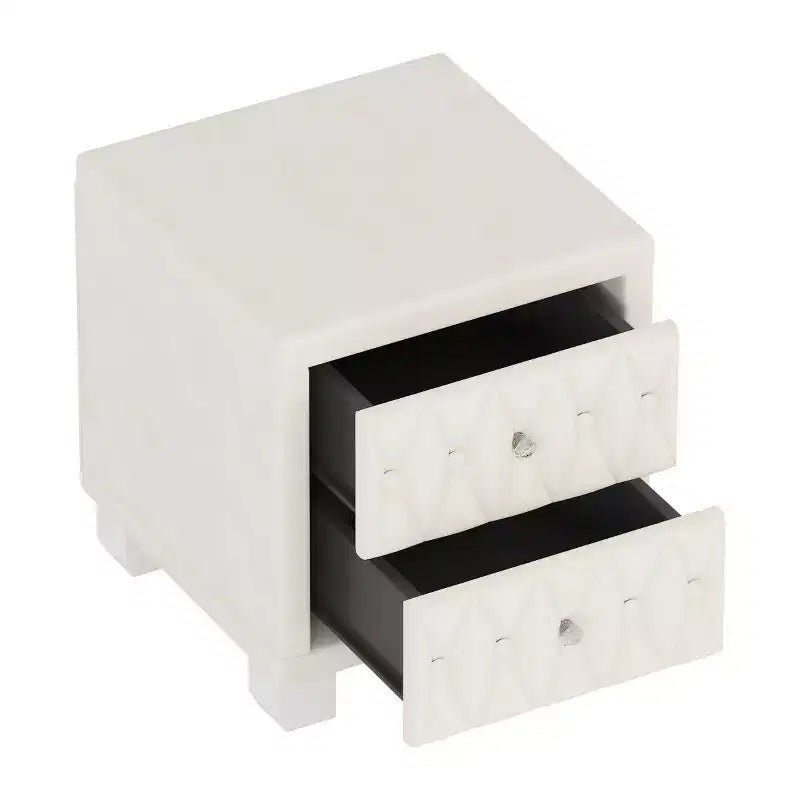 Elegante mesita de noche de terciopelo con 2 cajones, mesa de noche con botones capitoné y tiradores de cristal para dormitorio o sala de estar