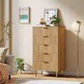 Kommode mit 5 Schubladen, moderne Schubladenkommode mit tiefen Schubladen und breiter Ablagefläche, geriffelte Holzkommode als Organizer für Wohnzimmer und Flur